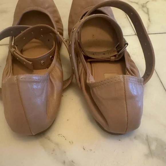 Valentino Pointed Toe Love Latch Ankle Strap Nude Pink Flats with Grommets - Picture 7 of 10